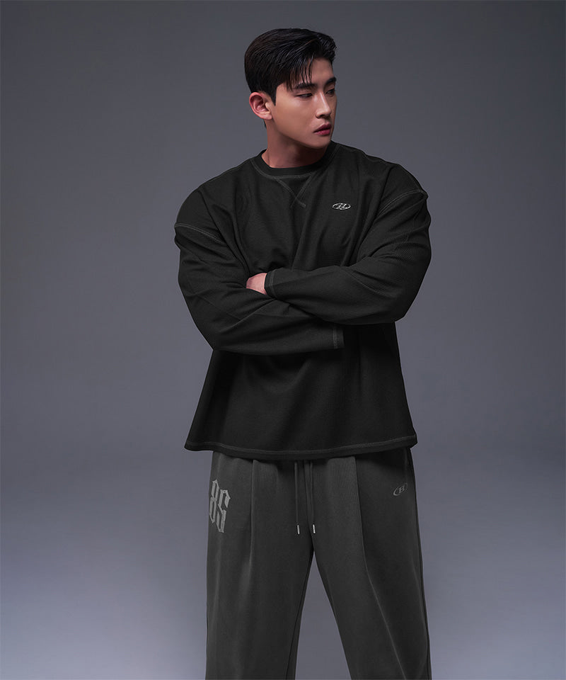 【韓国限定】B PENDANT WAFFLE LONG SLEEVE [BLACK]