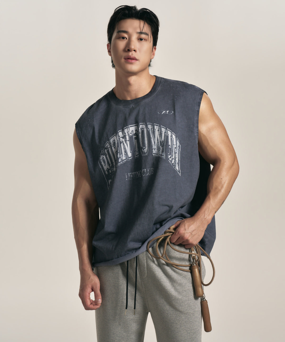 【韓国限定】CRACK LOGO GARMENT DYED SLEEVELESS [NAVY]