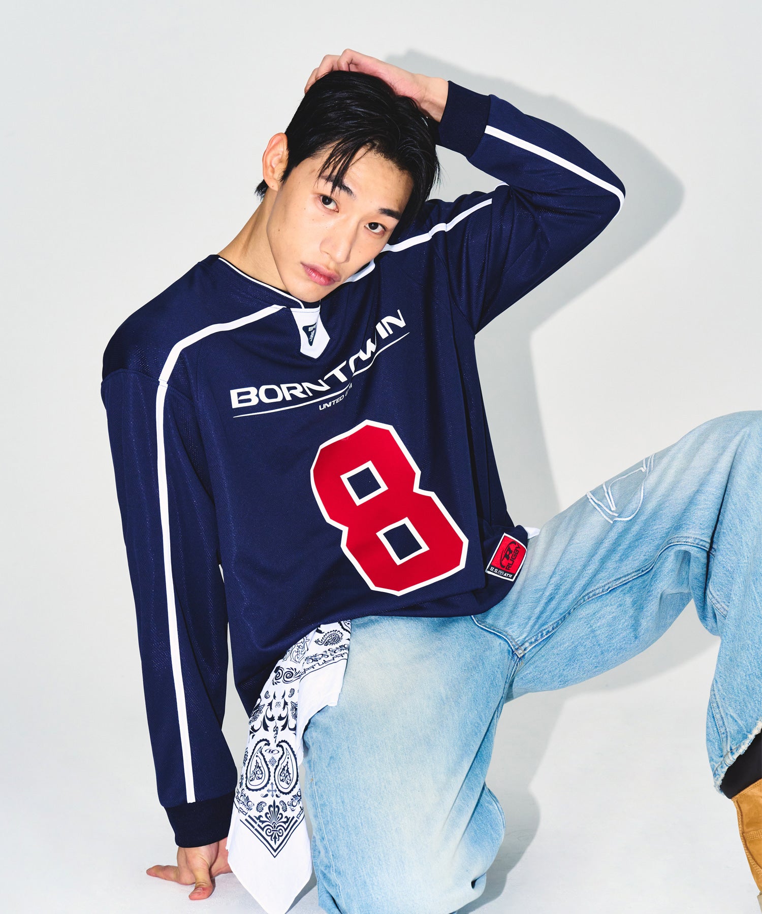 【予約販売：ご注文より1～3週間後に発送予定】LINE TAPING RUGBY LONG SLEEVE [NAVY]