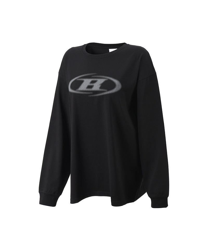 【予約販売：ご注文より1～3週間後に発送予定】W HALFTONE LOGO OVER FIT LONG SLEEVE [BLACK]