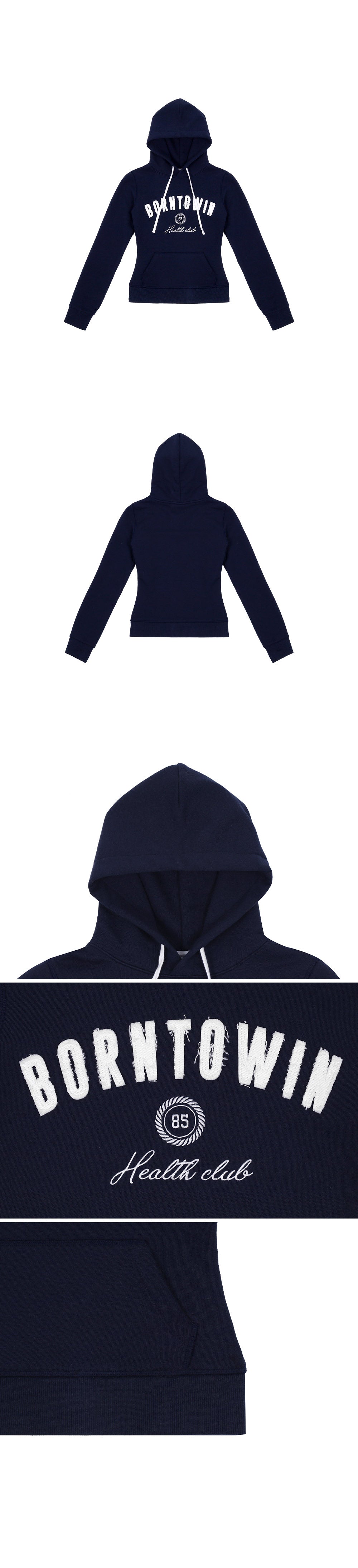 BORNTOWIN PATCH SLIM FIT HOODIE [NAVY]