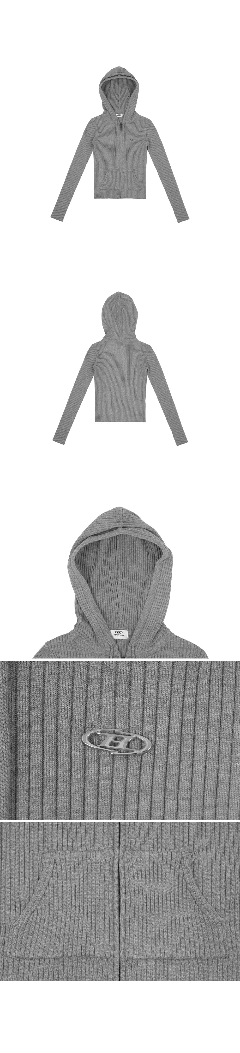 B PENDANT CROP ZIP-UP KNIT [MELANGE GREY]