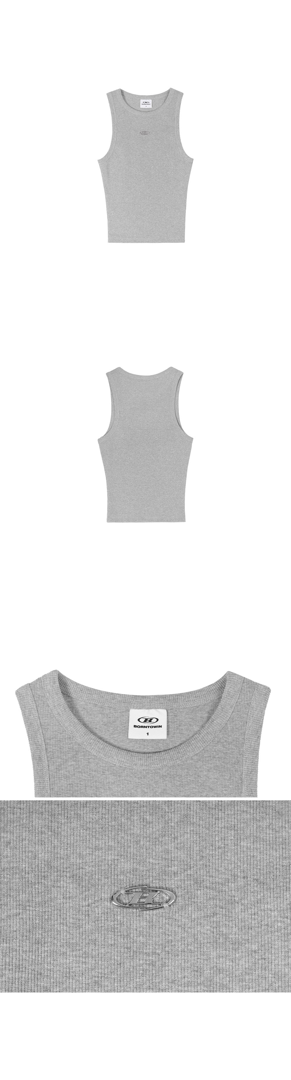 B PENDANT RIBBED SEMI CROP SLEEVELESS [MELANGE GREY]