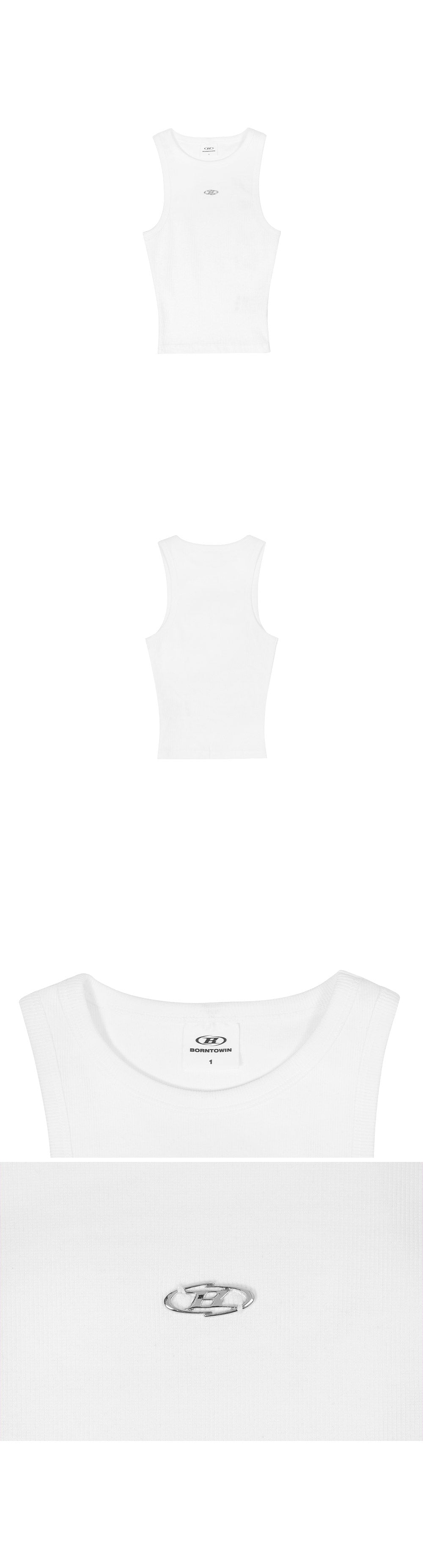 B PENDANT RIBBED SEMI CROP SLEEVELESS [WHITE]