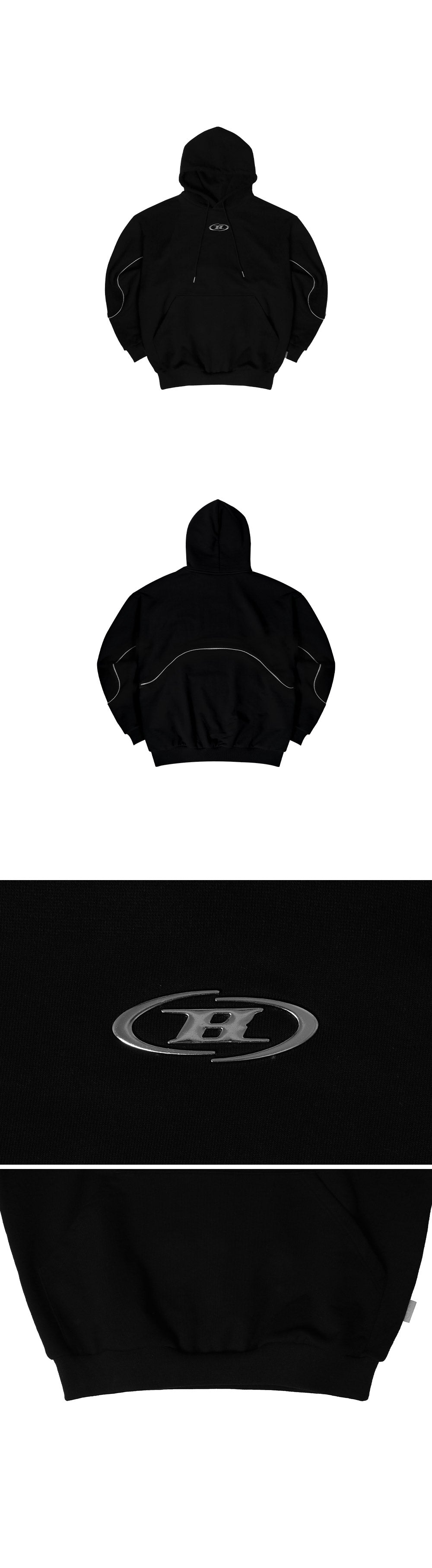 BIG CHROME REFLECTIVE LINE HOODIE [BLACK]