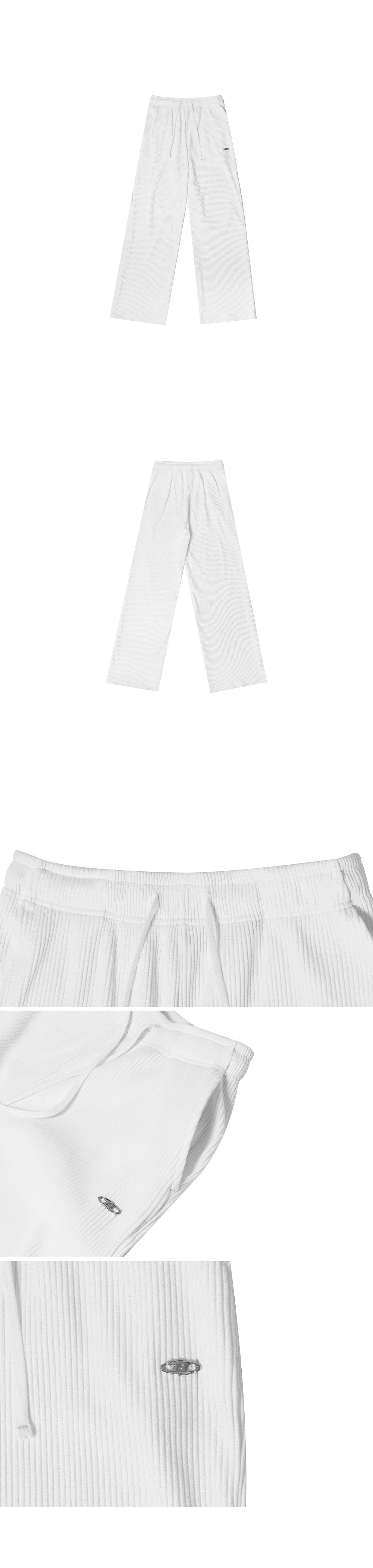 B PENDANT RIBBED SEMI WIDE PANTS [WHITE]