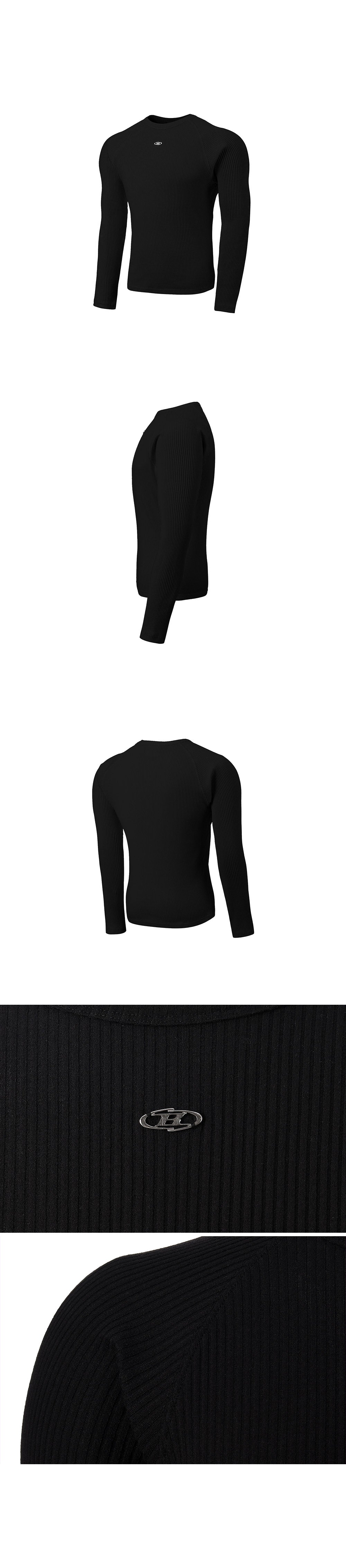 B PENDANT RIBBED LONGSLEEVE [BLACK]