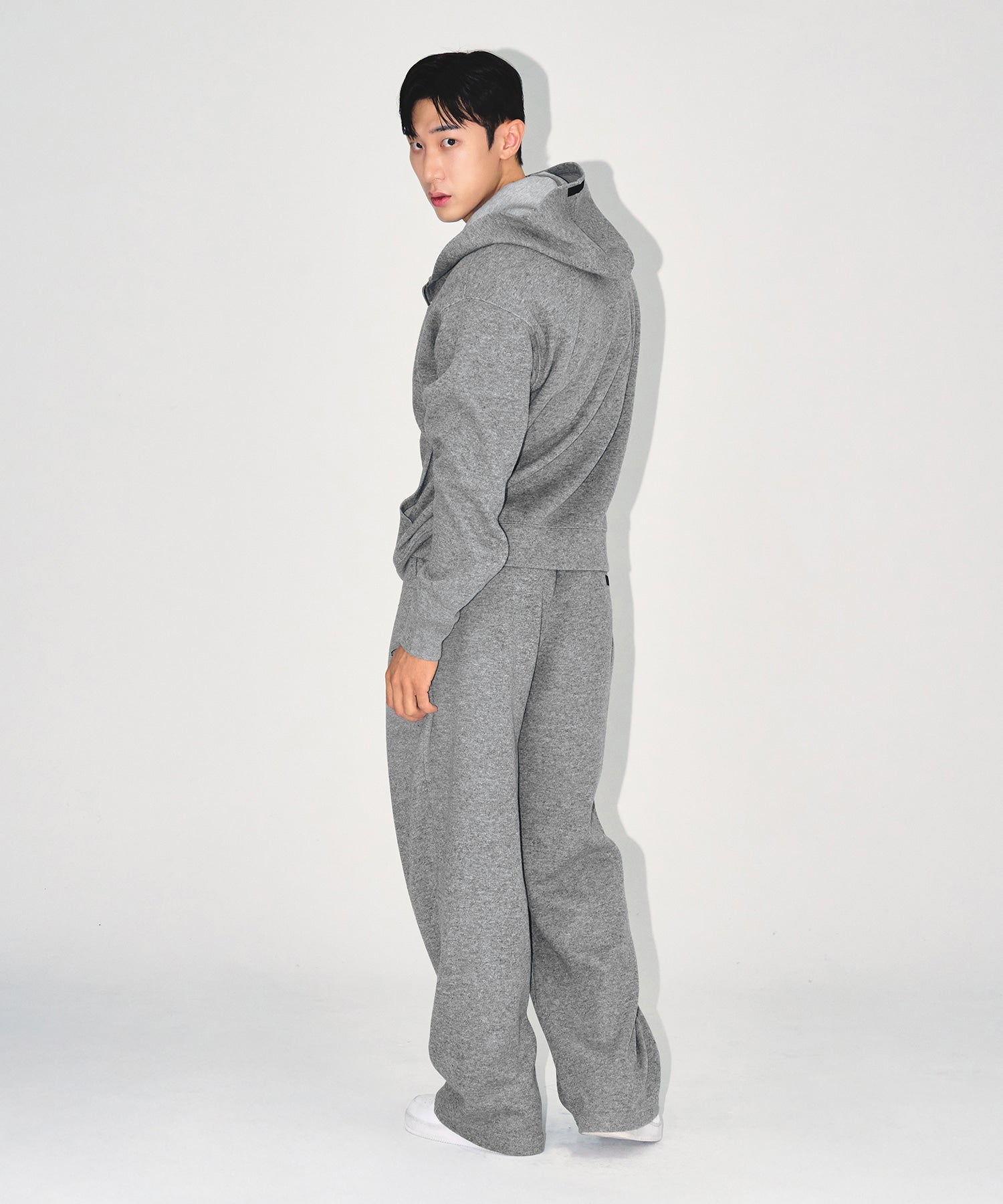 【予約販売：ご注文より1～3週間後に発送予定】KNIT LIKE HOODIE ZIP UP [MELANGE GREY]