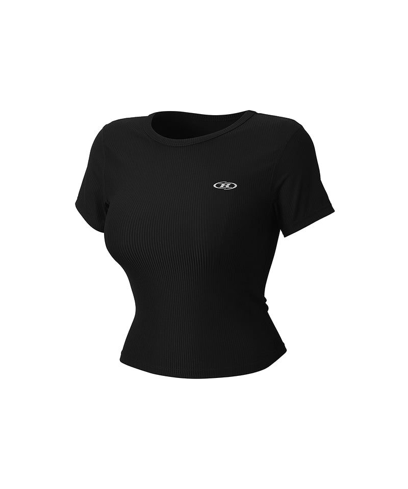 【予約販売：ご注文より1～3週間後に発送予定】W FITNESS RIBBED T-SHIRTS [BLACK]