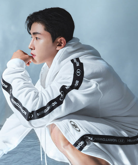 BIG CHROME B BLACK LINE ZIP-UP HOODIE [WHITE]