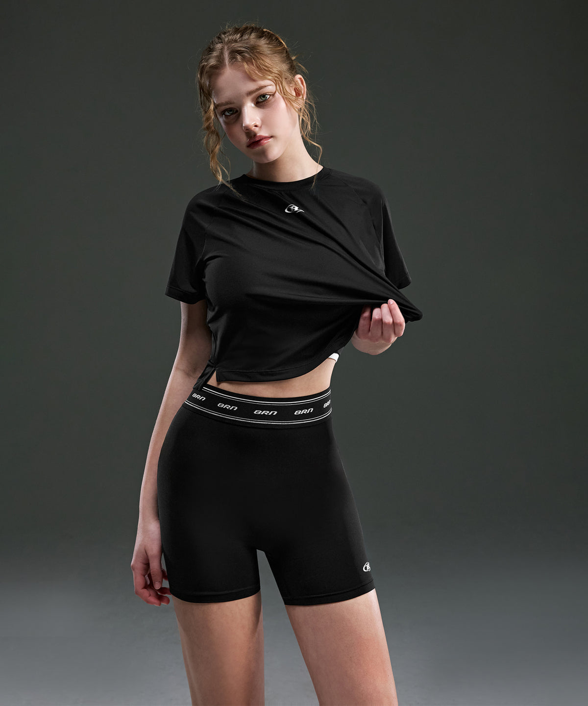 【韓国限定】W DOUBLE LINE BAND 3.5 BIKER SHORTS [BLACK]