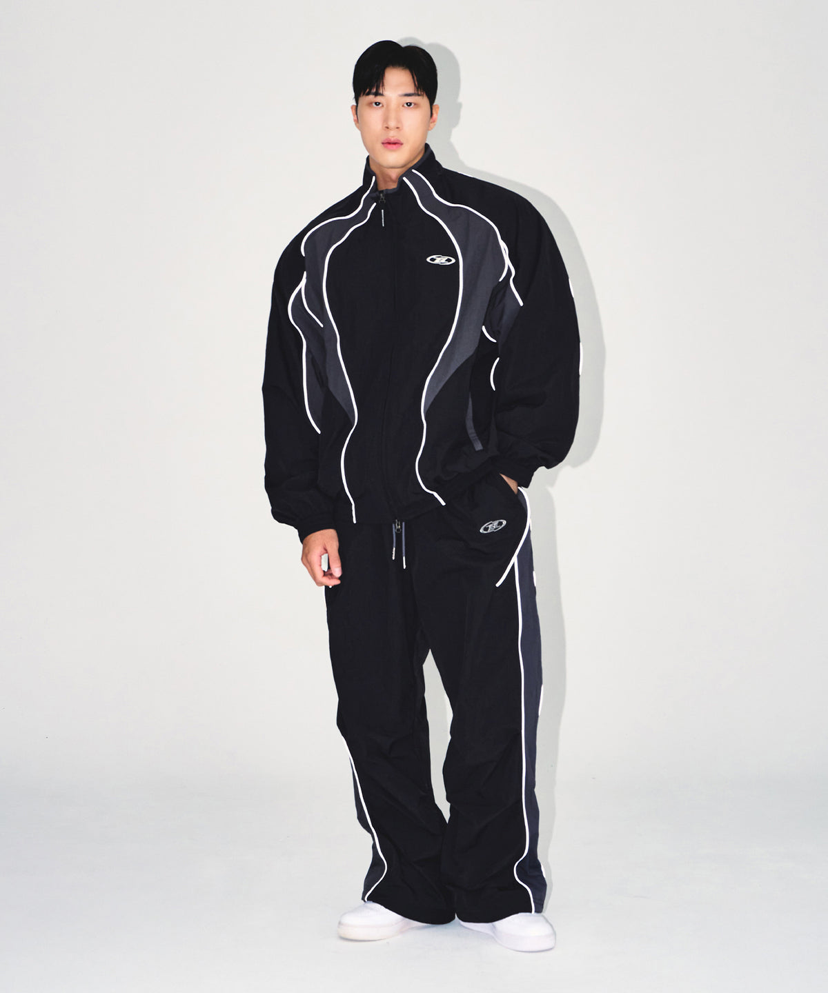 【韓国限定】NYLON BLOCK STRING PANTS [BLACK]