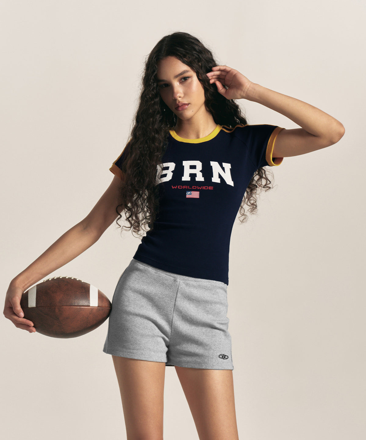【韓国限定】W BRN FLAG T-SHIRTS [NAVY]