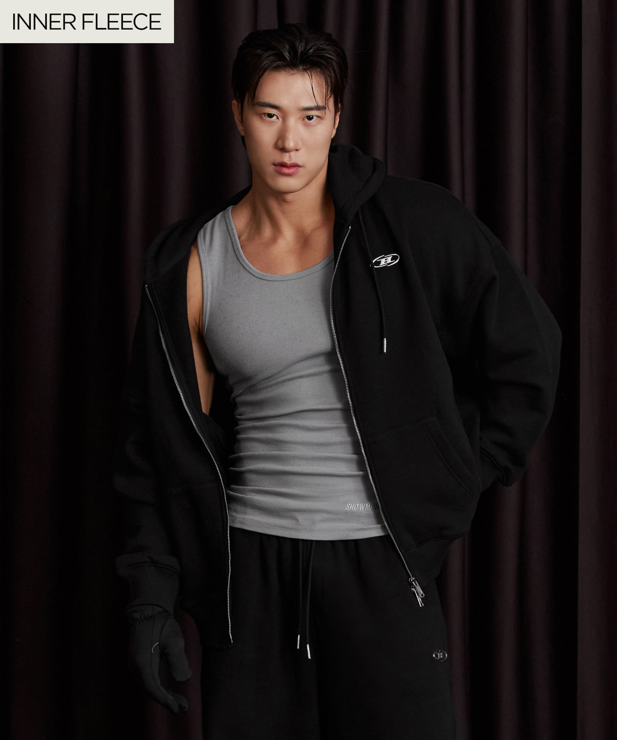 【韓国限定】CHROME B FLEECE HOODIE ZIP-UP [BLACK]