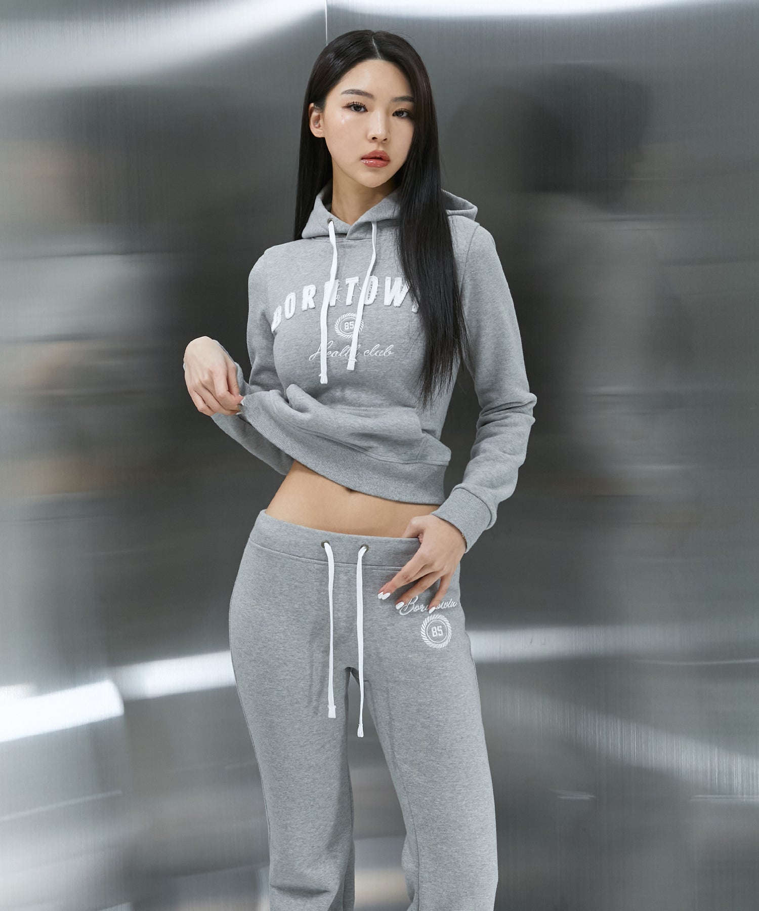 BORNTOWIN PATCH SLIM FIT HOODIE [MELANGE GREY]