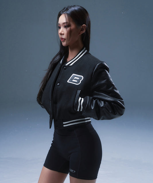 VARSITY QUILTING CROP JACKET [BLACK]