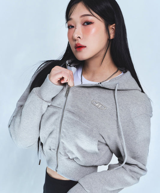 CHROME B CROP ZIP-UP HOODIE [MELANGE GREY]