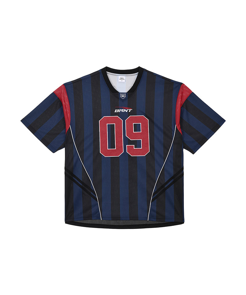 【予約販売：ご注文より1～3週間後に発送予定】09 APPLIQUE RUGBY JERSEY T-SHIRTS [BLUE]