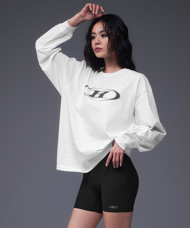 【韓国限定】W HALFTONE LOGO OVER FIT LONG SLEEVE [WHITE]