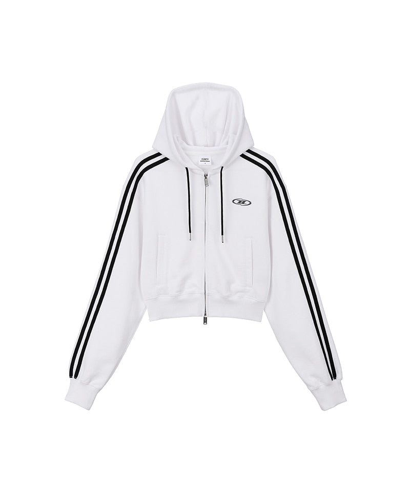 【予約販売：ご注文より1～3週間後に発送予定】W CHROME B TRACK LINE CROP HOODIE ZIP-UP [WHITE]