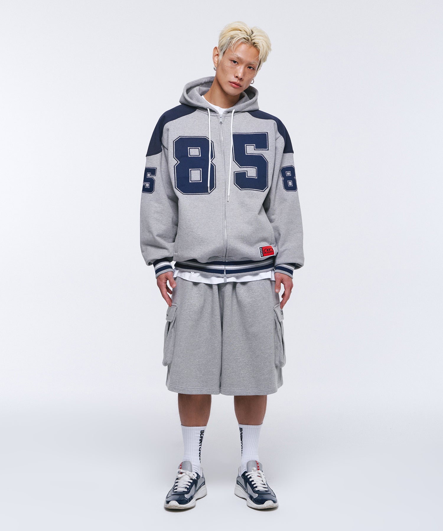 85 APPLIQUE RUGBY HOODIE ZIP-UP [GREY]