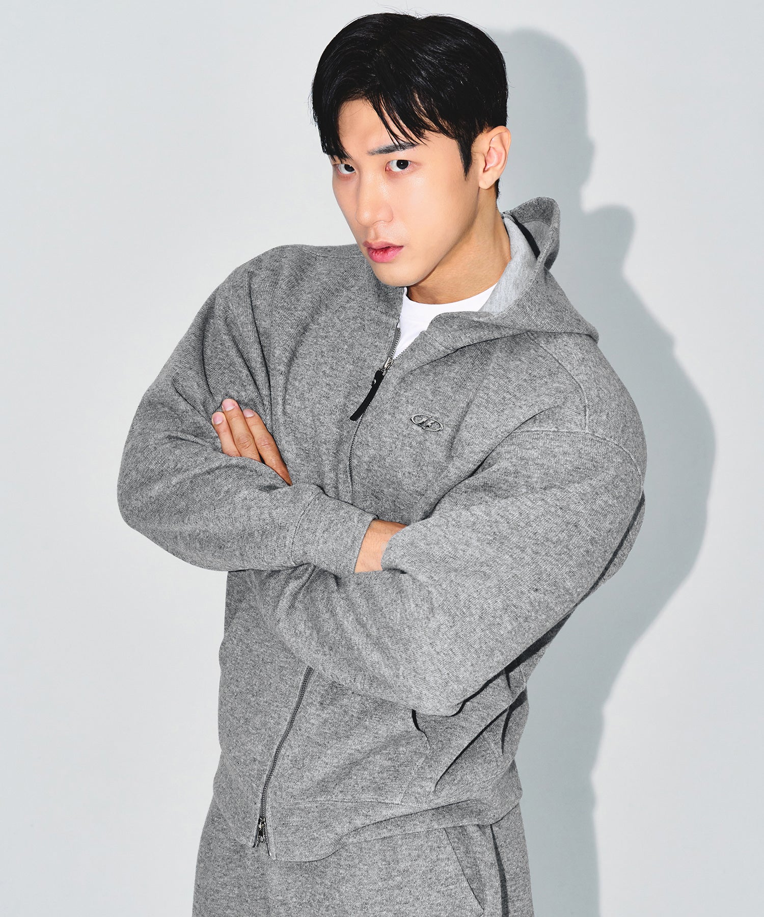 【予約販売：ご注文より1～3週間後に発送予定】KNIT LIKE HOODIE ZIP UP [MELANGE GREY]
