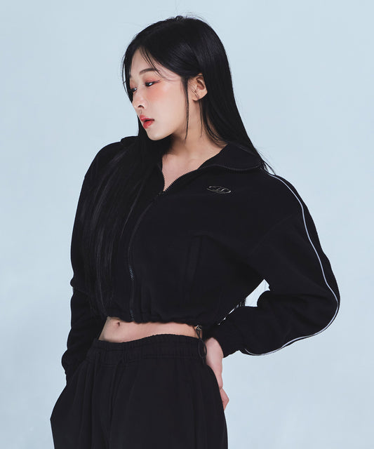 CHROME B FLEECE CROP JACKET [BLACK]