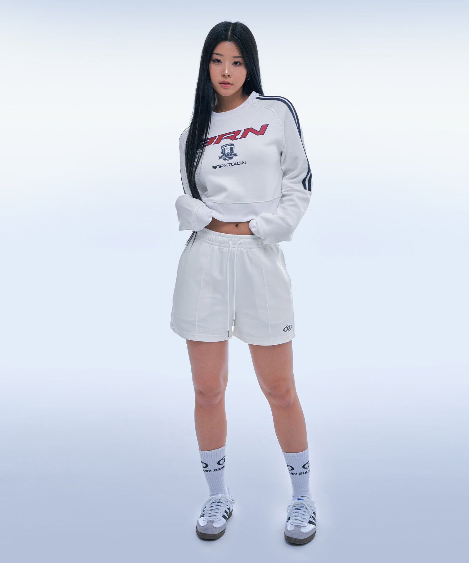 BRN TRACK LINE JERSEY CROP SWEATSHIRTS [IVORY]