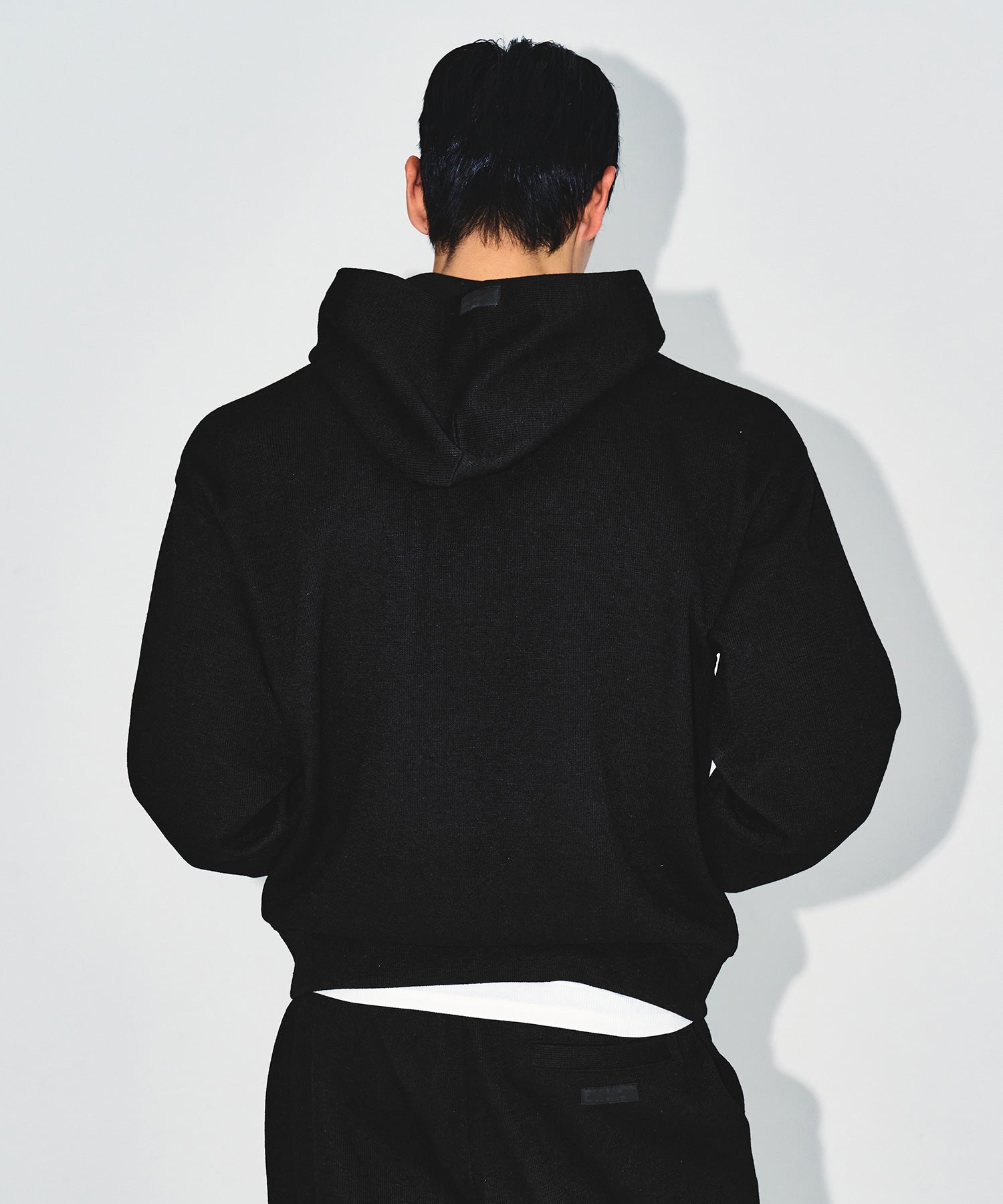 【予約販売：ご注文より1～3週間後に発送予定】KNIT LIKE HOODIE ZIP UP [BLACK]
