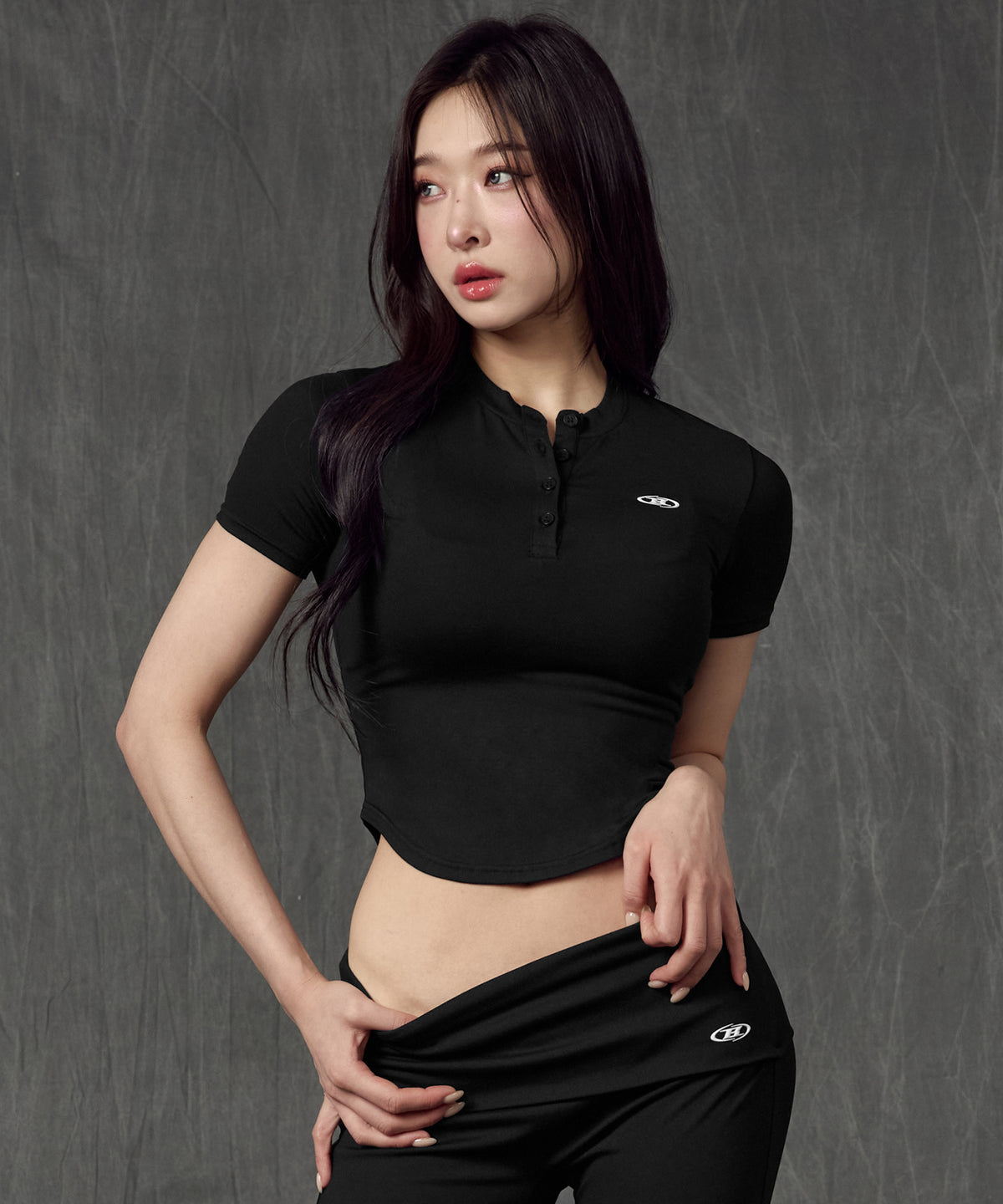 【韓国限定】W B SOFT HENRY NECK T-SHIRTS [BLACK]