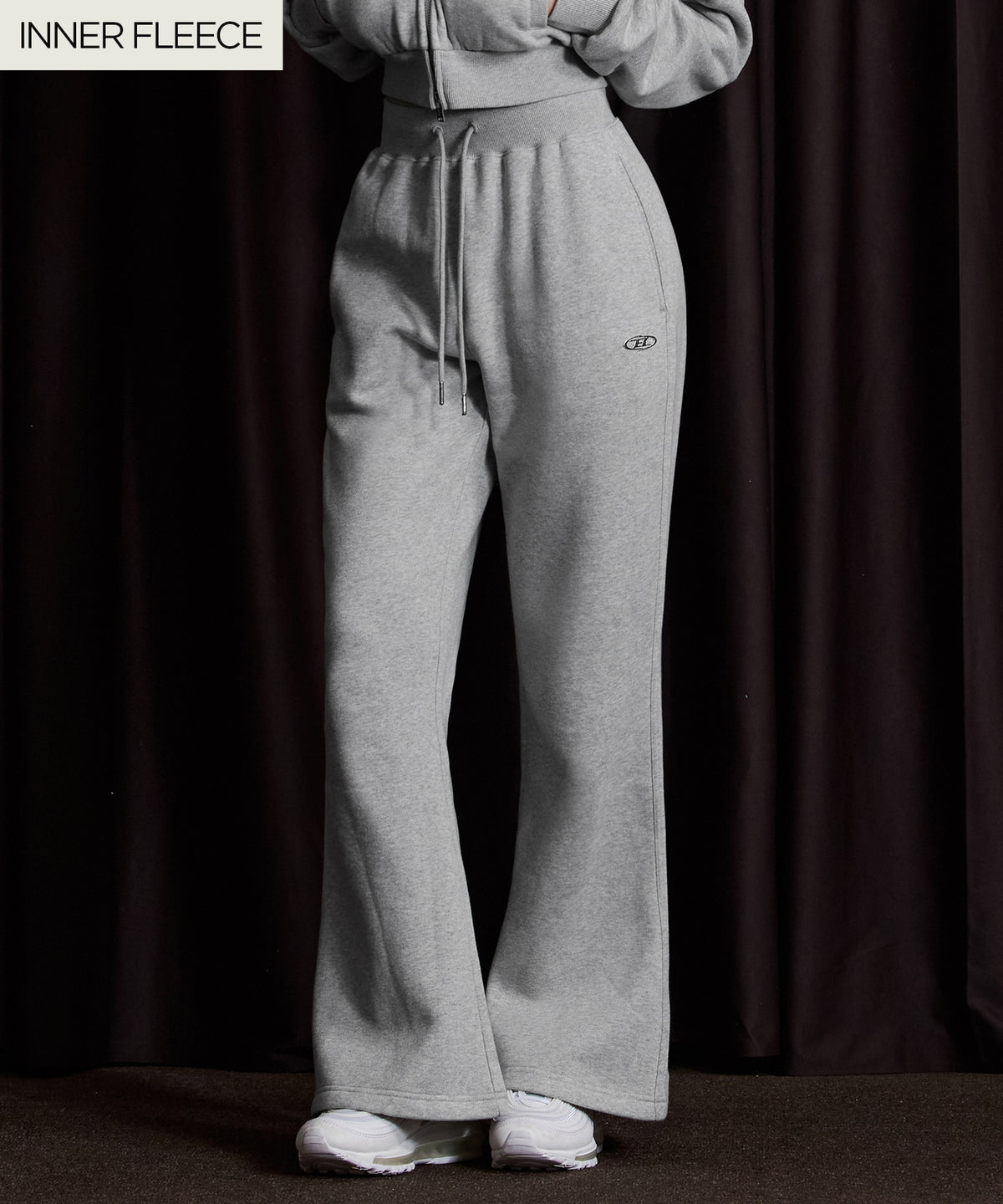 【韓国限定】W CHROME B FLEECE BOOTS CUT SWEAT PANTS [MELANGE GREY]
